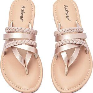Women's Faux Leather Slip On Sandals Size 11 Rubber Sole Strappy Summer Shoes